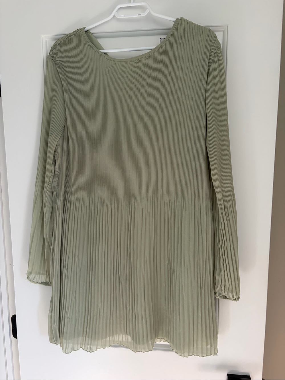 Pleated Long-Sleeve Dress in Light Sage - Women's